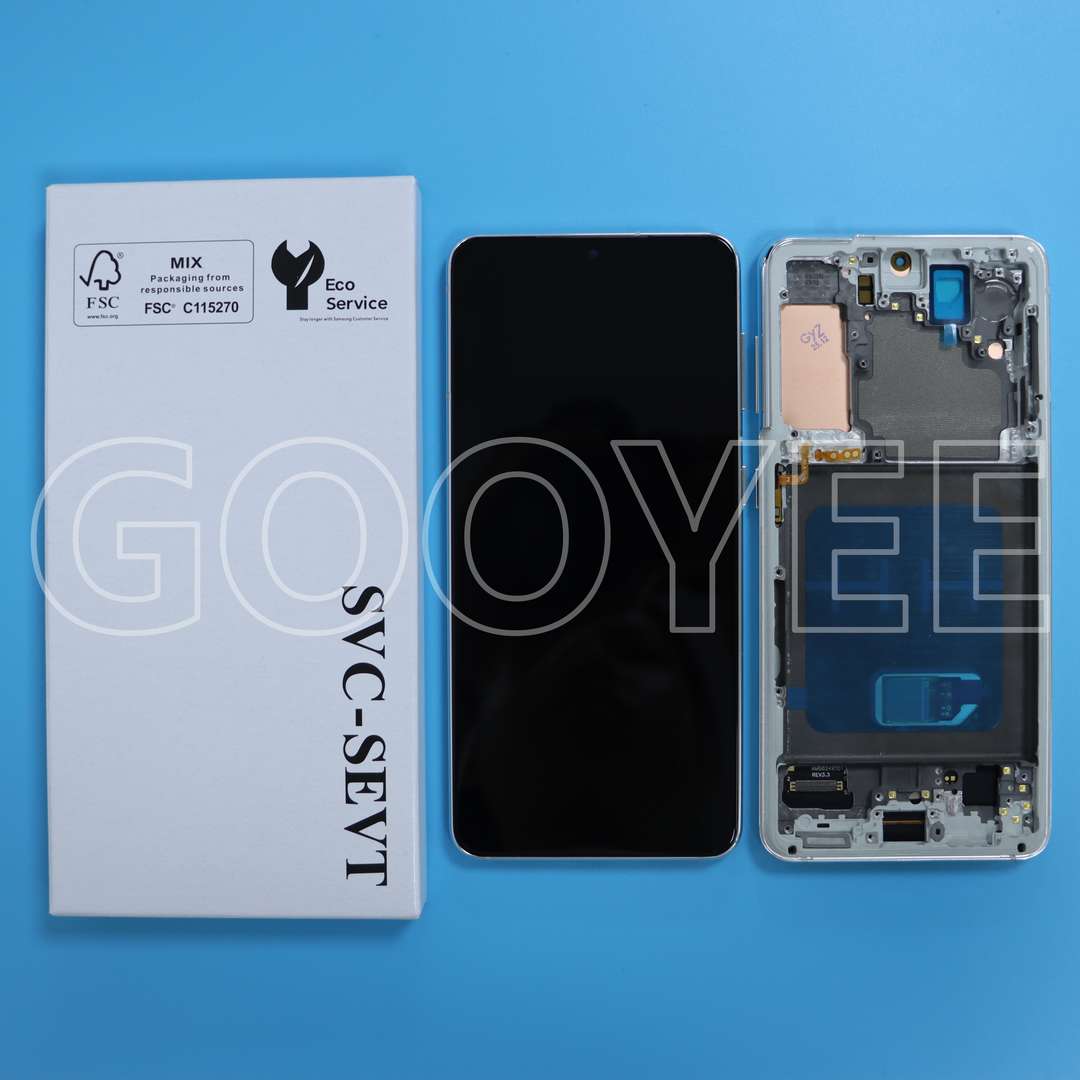 LCD DISPLAY FOR SAMSUNG S21 GALAXY G991 SILVER WITH FRAME OLED